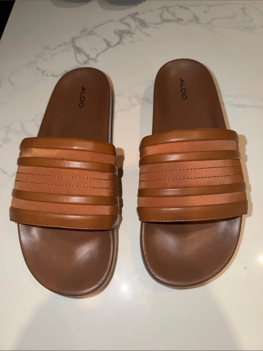 Aldo Tan/Brown Layered Strap Slide Sandals